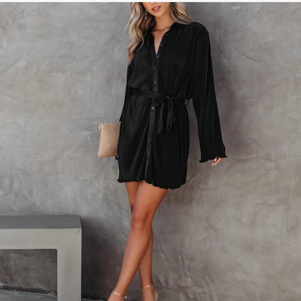 Black pleated shirt dress